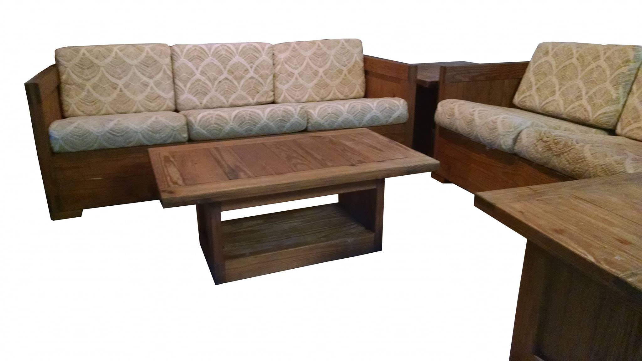 Wood sofa, love seat, sofa table & end tables